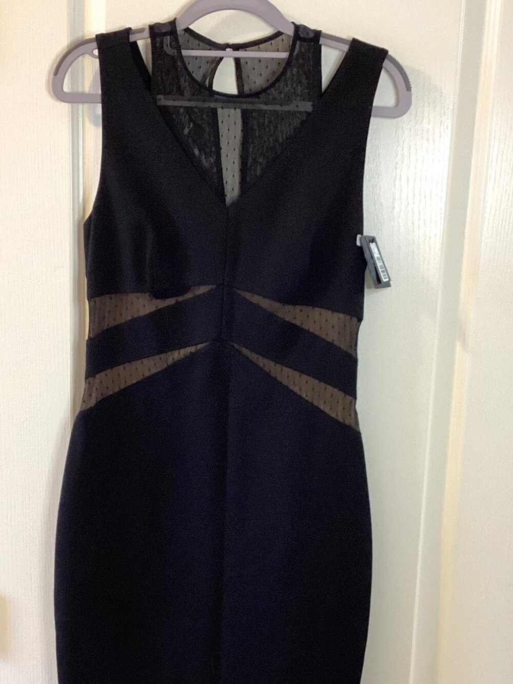 RW & CO. Women's Little Black Sleeveless Dress Mesh Neckline Size SP